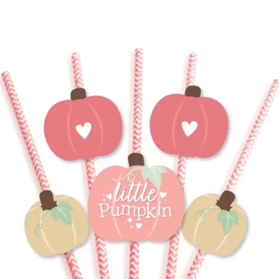 Big Dot of Happiness Girl Little Pumpkin - Paper Straw Decor - Fall Birthday Party or Baby Shower Striped Decorative Straws - Set of 24 image {4}