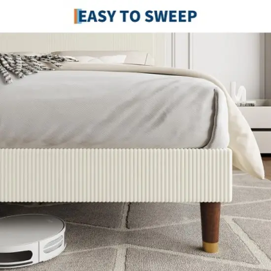 Bed Frame Upholstered Platform Size Bed with Fabric Headboard, Non-Slip and Noise-Free, Wooden/Metal Slats Support image {5}