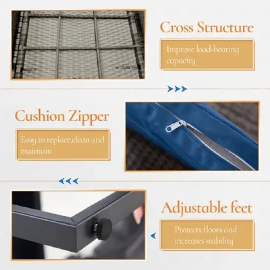 JUJABU 3 Piece Gray Wicker Outdoor Furniture Set with Cushions and Coffee Table image {4}