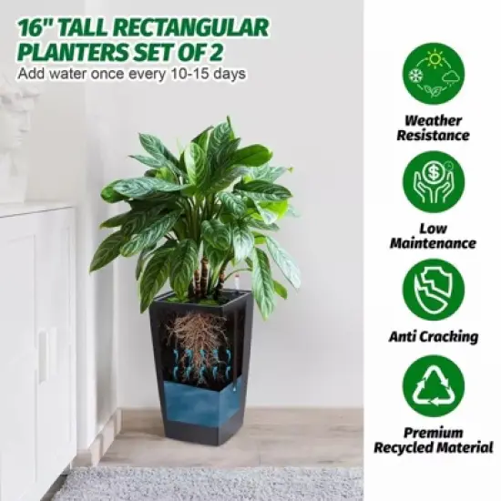 2 Pack Tall Planter with Drainage Holes＆Water Level Monitor＆Inner Bucket image {4}