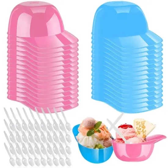 30Pcs Baseball Helmet Ice Cream Snack Bowls with 40Pcs Spoons, Creative Dessert Ice Cream,Tableware Party Supplies image {1}