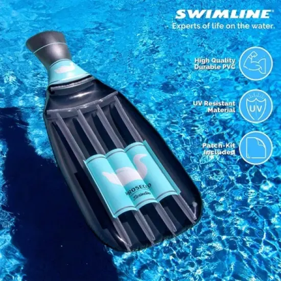 Swimline 90650 Giant 86" Inflatable Prosecco Bottle Swimming Pool Float or Lake Water Raft Lounger with Headrest for 1 Person, Gray and Blue image {2}