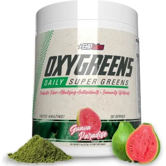 EHPlabs OxyGreens Super Greens Powder - Spirulina & Chlorella Superfood, Green Juice Powder & Greens Supplements, 30 Serves (Guava Paradise) image {9}