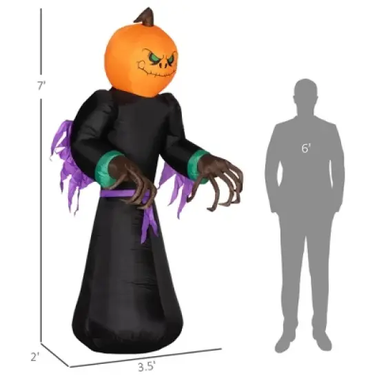 7' Halloween Inflatable Outdoor Decoration Reaper Ghost Pumpkin, Blow Up LED Yard Decor for Garden, Lawn, Party, Holiday, Waterproof image {2}