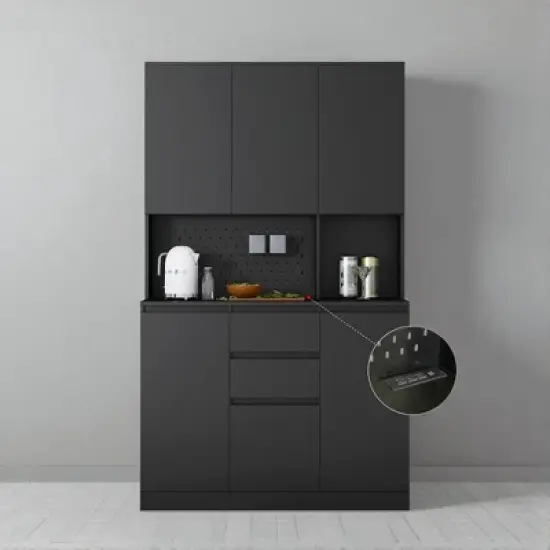 74" Freestanding Kitchen Pantry Cabinet with 6 Doors, 2 Drawers, USB Ports, Modern Storage Hutch for Kitchen or Dining Room image {5}