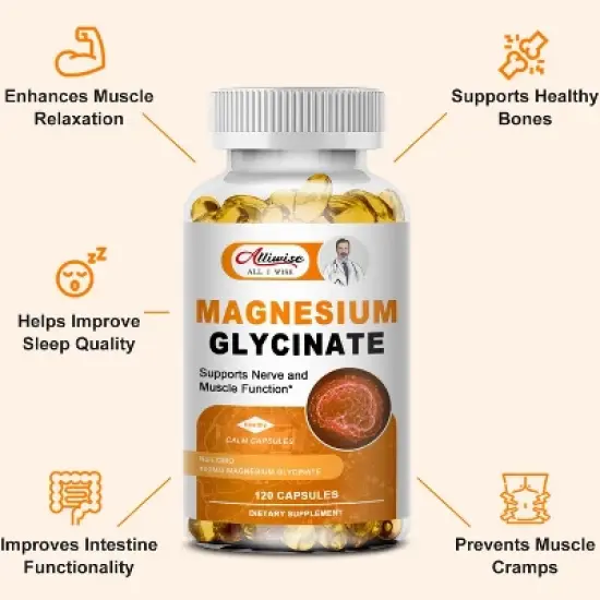 Alliwise Magnesium Glycinate 400mg Dietary Supplements, 120 Capsules image {6}