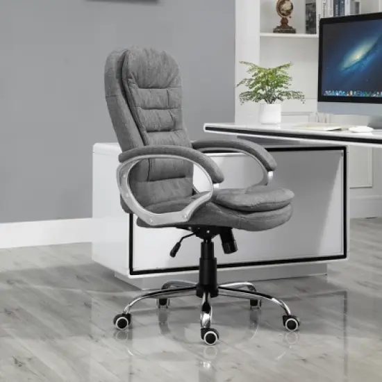 Vinsetto High Back Home Office Chair Executive Computer Chair with Adjustable Height, Upholstered Thick Padding Headrest and Armrest - Grey image {6}