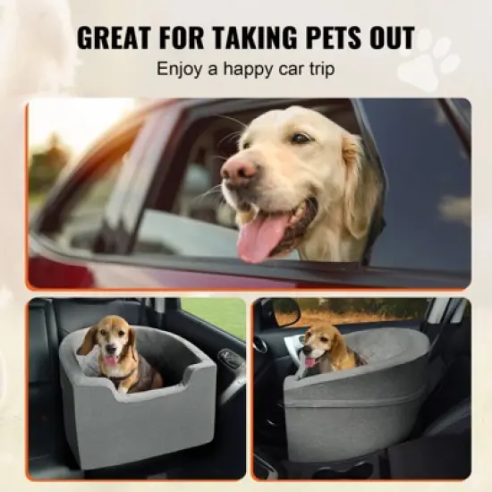 VEVOR Dog Car Seat, Waterproof Dog Booster Seat for Car with A Storage Pocket, Clip-On Safety Leash and Sponge Filling, Dog Car Bed image {6}