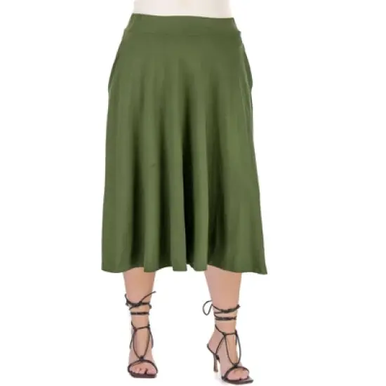 24seven Comfort Apparel Elastic Waist Pleated Pocket Plus Size Midi Skirt image {7}