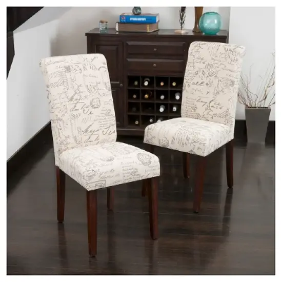 Set of 2 French Handwriting Linen Dining Chair Beige - Christopher Knight Home image {3}