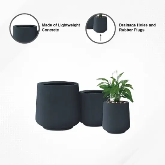 Rosemead Home & Garden 3pc Concrete Outdoor Planter Pot Black image {6}