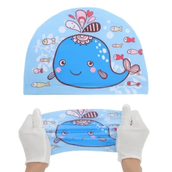 Unique Bargains Kid's Polyester Whale Pattern Swim Cap Blue 1 Pc image {4}