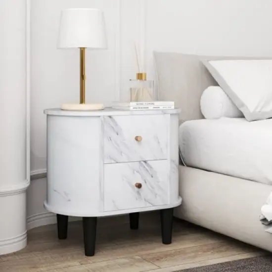 Tangkula 2PCS Nightstand w/ 2 Drawers Faux Marble Bedside Table for Small Space image {2}