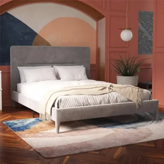 Westerleigh Upholstered Platform Bed with Minimalist Tufted Headboard Light Gray - CosmoLiving by Cosmopolitan image {1}