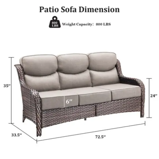 Buenhomino Patio Sofa 3-Seat Wicker Couch with 6" Thick Cushion - Outdoor Furniture Rattan Sofa with High Back for Garden Porch Sunroom image {2}