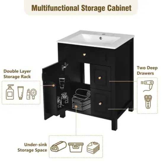Merax 24-Inch Bathroom Vanity with Ceramic Sink, Soft Close Doors & Drawers image {6}