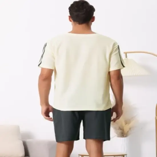 cheibear Men's Sleepwear Short Sleeve T-Shirt with Shorts Cute Print Couple Pajama Sets image {3}