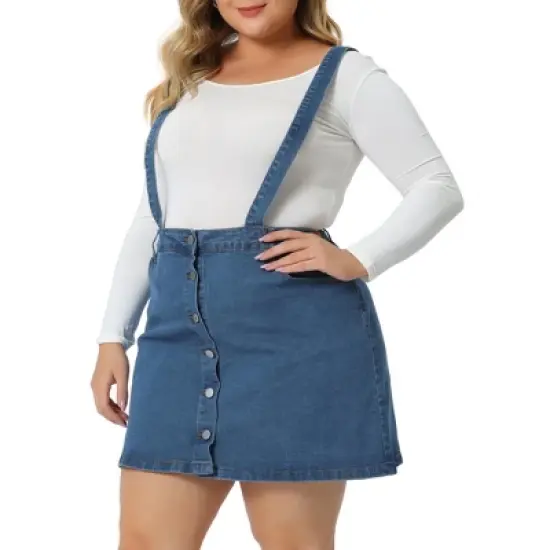 Agnes Orinda Women's Plus Size Suspender Adjustable Strap Cross Back Mini A-Line Denim Skirts image {1}