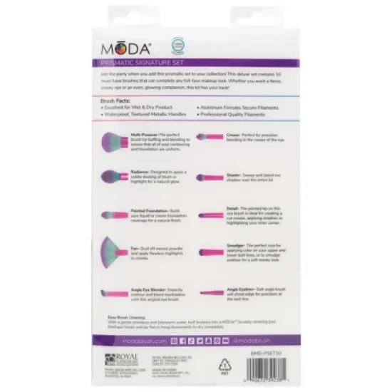 MODA Brush Prismatic Signature 10pc Makeup Brush Kit, Includes Radiance, Blender, and Crease Makeup Brushes image {8}
