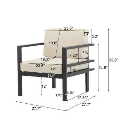 Modern Outdoor Lounge Chair, Patio Armrest Sofa, Chaise Lounges with Aluminum Frame and Weather-Resistant Cushions-Coolbibila image {6}