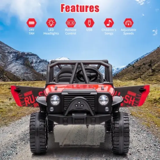 24V 2-Seater Kids Ride On Truck Car with Remote Control, Powered Electric Vehicles, 2WD Dual Motors Vehicle with LED Light Music for Boys and Girls image {5}