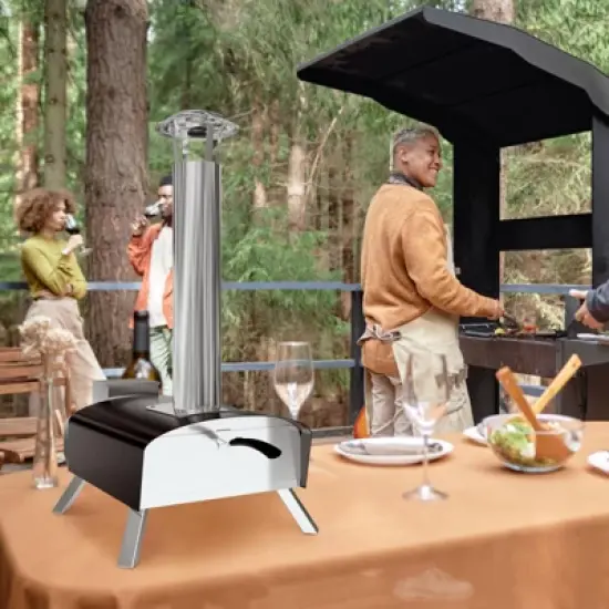 12IN Pizza Oven, Outdoors Stainless Steel Pizza Ovens Wood Pellet with Pizza Stone, Portable Mobile Wood Fired Pizza Stove Ideal for Camping, Party image {6}