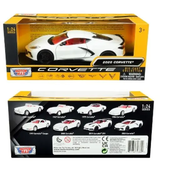 2020 Chevrolet Corvette C8 Stingray White with Red Interior "History of Corvette" Series 1/24 Diecast Model Car by Motormax image {2}