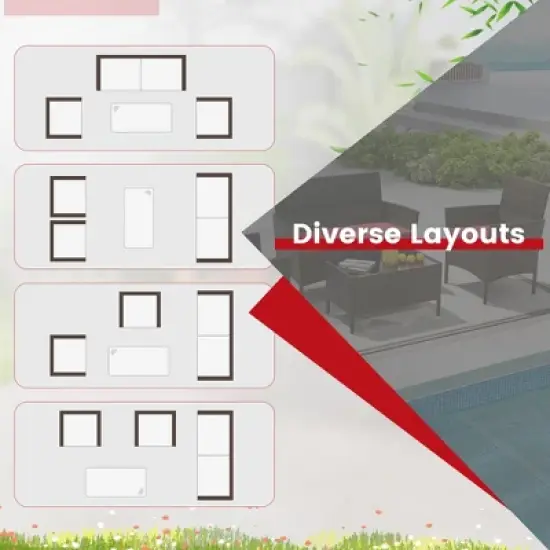 Tangkula 4 Piece Patio Rattan Conversation Set Outdoor Wicker Furniture Set with Chair Loveseat & Tempered Glass Table Cozy Seat Cushions image {7}