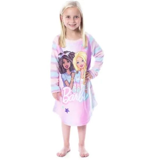 Mattel Barbie Girls' Raglan Kids Nightgown Pajama With Best Friend Unicorn Multicolor image {3}