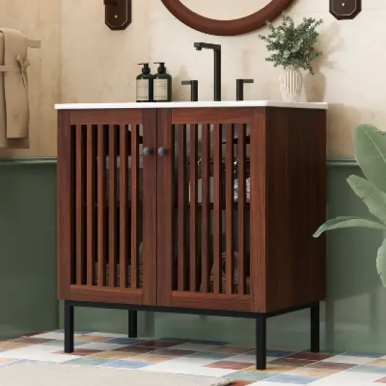 30" Vintage Bathroom Vanity with Ceramic Sink image {8}