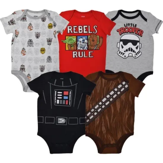 Star Wars Darth Vader Chewbacca Stormtrooper R2-D2 C-3PO Baby Boys 5 Pack Bodysuit  image {6}