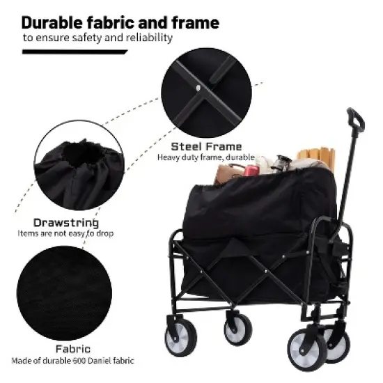 Gulches Multi-Use Collapsible Wagon Cart, Heavy Duty, Black, Lightweight, 3-Pcs Plastic Liner Set Included image {8}