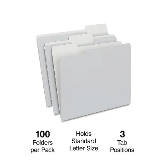 MyOfficeInnovations Colored Top-Tab File Folders 3 Tab Gray Letter Size 100/Pack 433664 image {1}