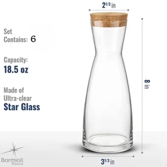 Bormioli Rocco Ypsilon Carafe Set with Cork Lids, Set of 6 - 18.5 oz Stylish Drink Set - Dishwasher Safe Modern Glassware for Dining & Entertaining image {1}