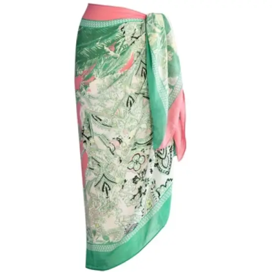 Shiraleah Pink and Green Tropical Print Pareo image {1}