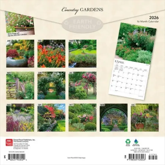 BrownTrout Country Gardens 2026 12"x24" Hanging Square Wall Calendar Plastic-Free image {1}