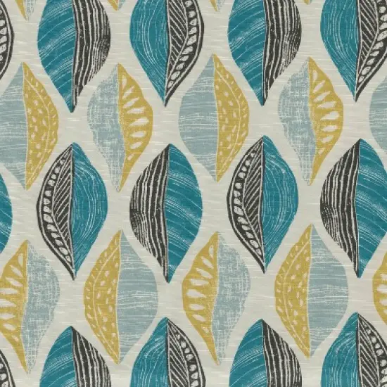 Set of 2 Leaf Block Outdoor/Indoor Rounded Corners Seat Cushions Teal/Citron - Pillow Perfect image {4}