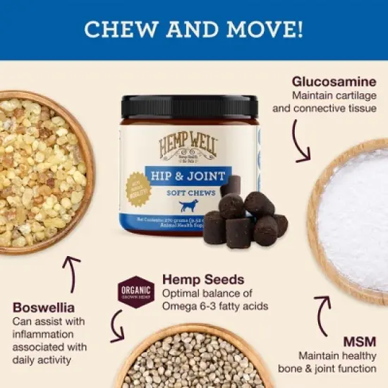Hemp Well Hip & Joint Dog Soft Chews for Comfort and Mobility image {3}