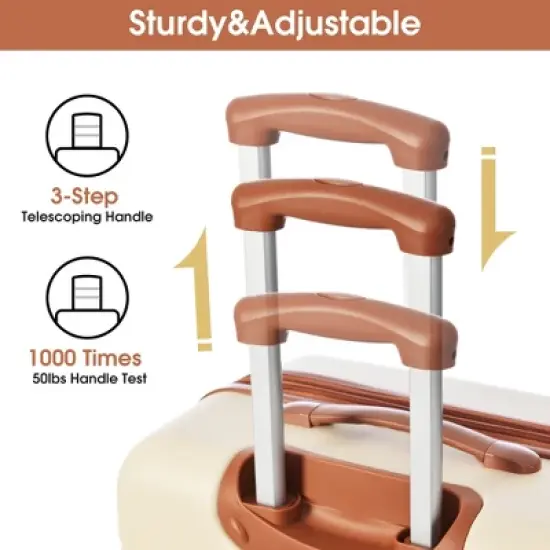 MOEPISY Luggage Sets 2Pcs with Bag Spinner Suitcase with TSA Lock Lightweight 20in and 28in, Brown and White image {2}