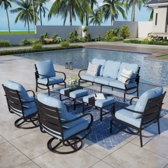 Captiva Designs 7pc Metal Patio Furniture Conversation Set with Swivel Chairs for Garden Porch Backyard image {12}