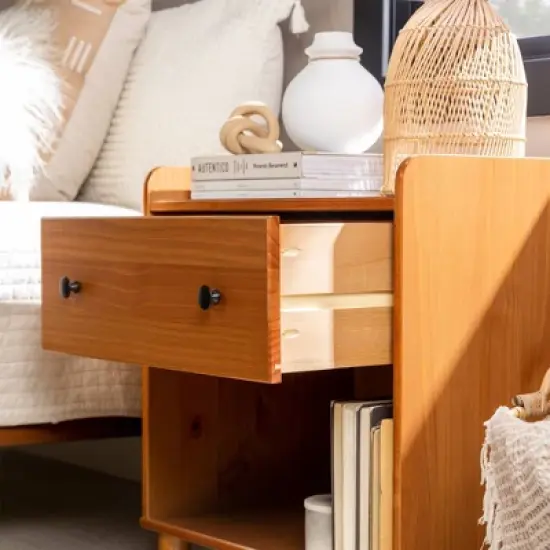 Katie Transitional Tray Top 1 Drawer Solid Wood Nightstand Caramel - Saracina Home image {7}