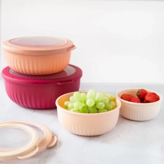 COOK WITH COLOR Wide Mixing Bowls with Lids 8 Piece Set ROSE image {2}