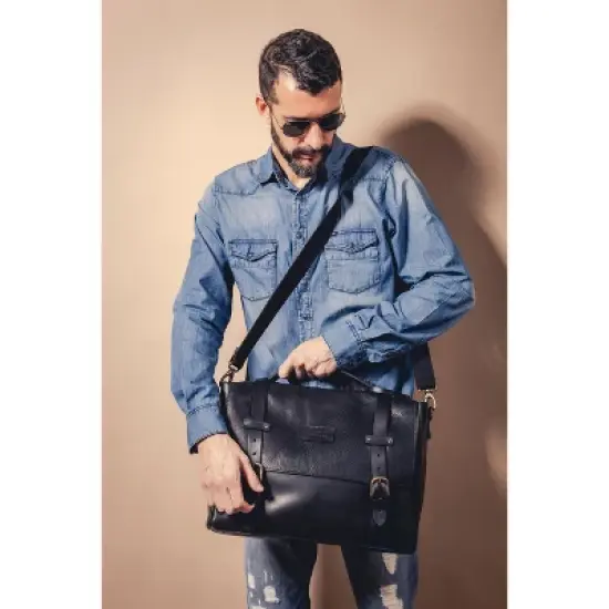 THE DUST COMPANY Leather Messenger Black image {9}