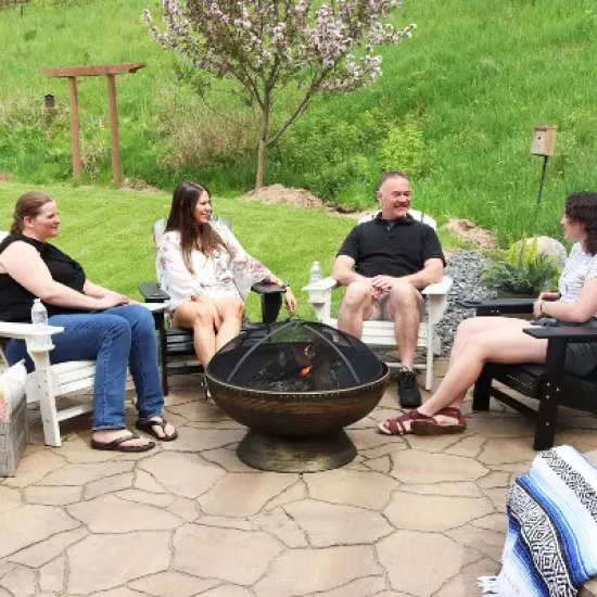 Sunnydaze Outdoor Camping or Backyard Large Fire Pit Bowl with Spark Screen, Log Poker, and Metal Wood Grate - 30" - Bronze image {8}