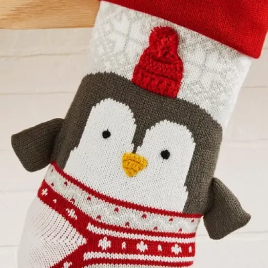 Personalization Mall Winter Penguin Embroidered Initial Knit Christmas Stocking image {2}