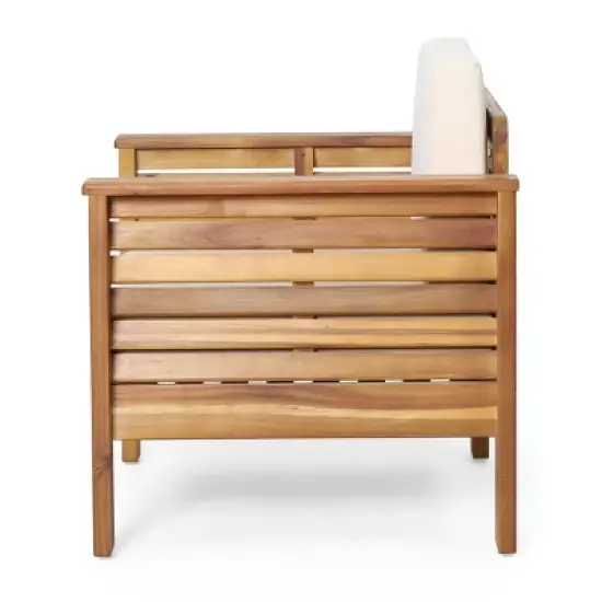 Acacia Wood Outdoor Club Chair with Water-Resistant Cushion, Slatted Back Patio Armchair for Porch or Deck-Baofuwish image {6}