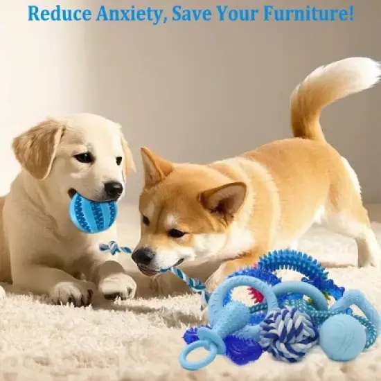 Itopfox 20 Pack Puppy Chew Toys - Blue Dog Teething Toys for Puppies, Teething Rings and Durable Ropes, Rubber Toy Bundle for Small Dogs image {1}