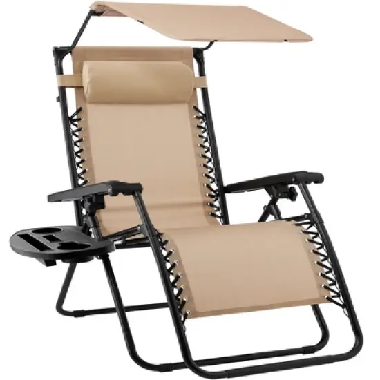 Best Choice Products Folding Zero Gravity Recliner Patio Lounge Chair w/ Canopy Shade, Headrest, Tray image {7}
