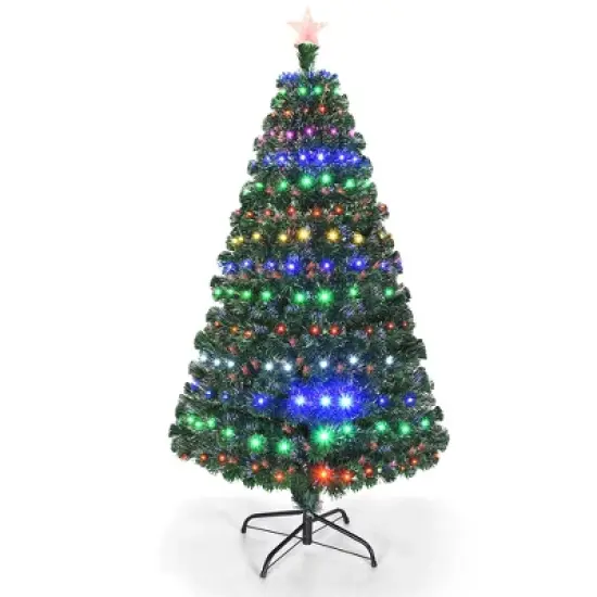 Costway 5'/6'/7'Pre-Lit Fiber Optic Christmas Tree Multicolor Lights image {9}