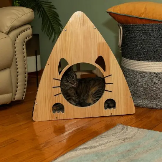 Armarkat Real Wood Medium Triangular Natural Solid Wood Cat Condo S2106 image {7}